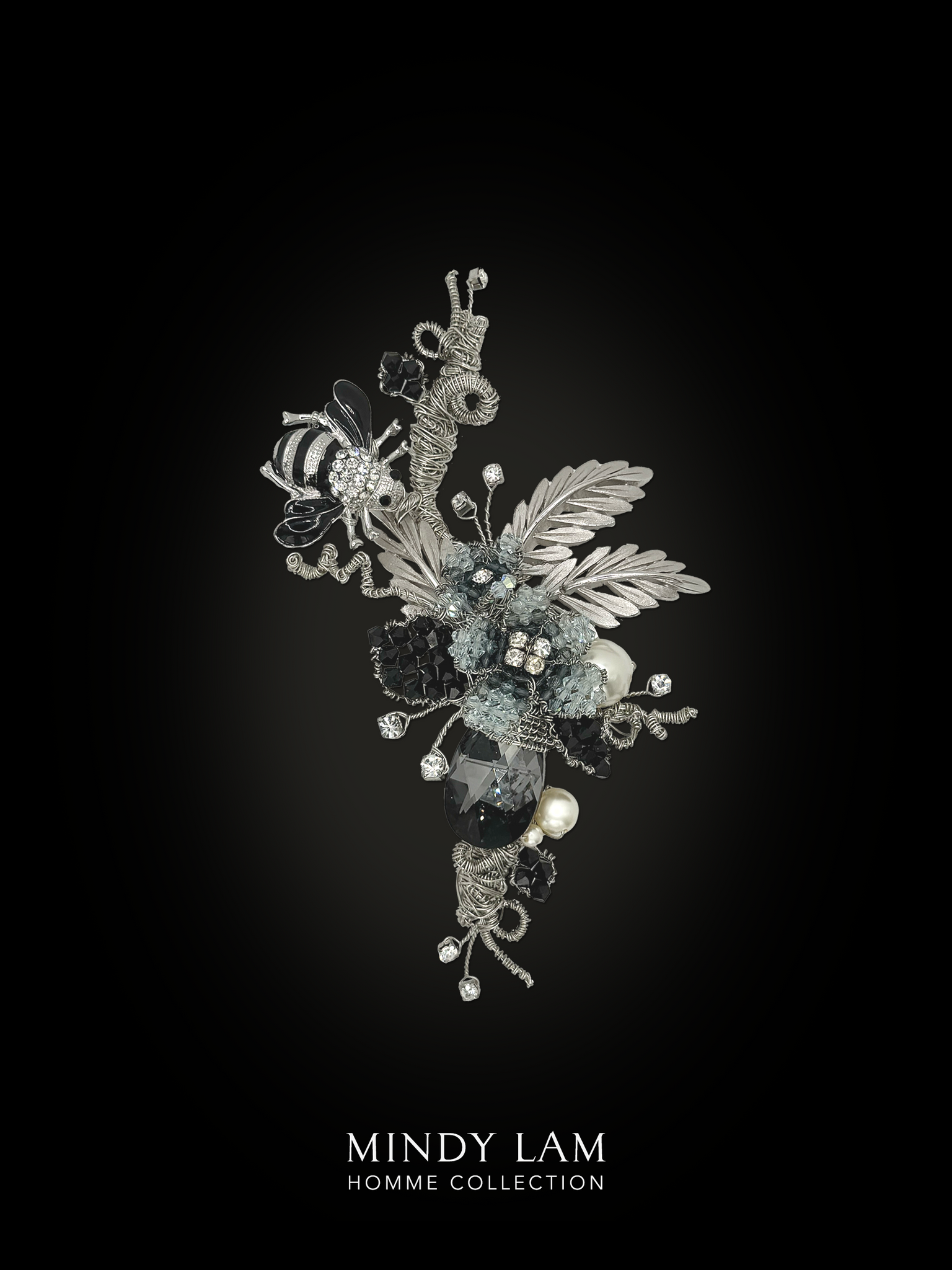 Men's Lapel Pin - Silver Foliage and Bumble