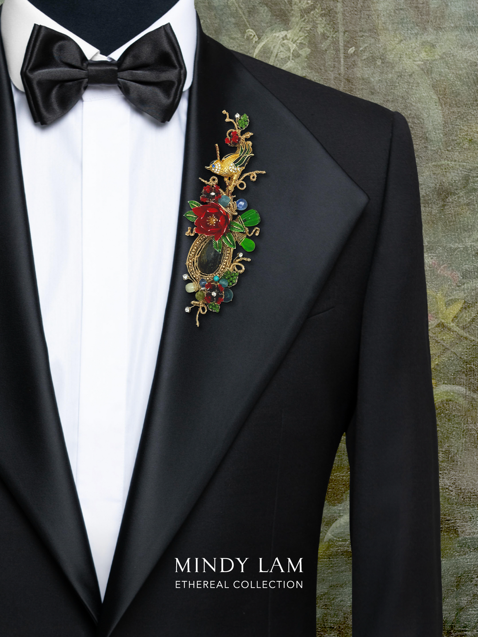 Ethereal Collection Lapel Pin - Goldfinch's Crimson Haven