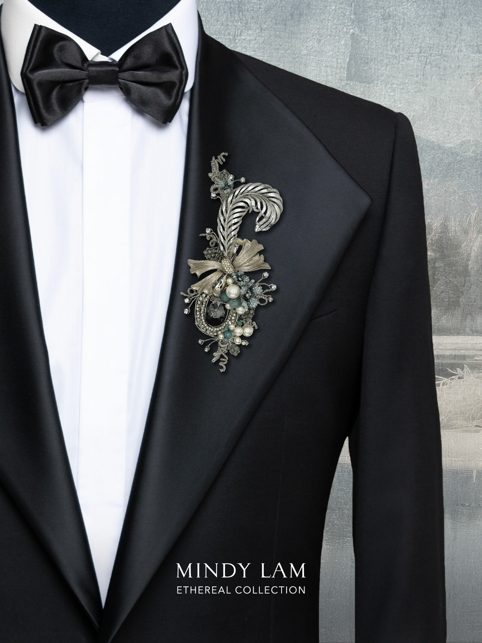 Ethereal Collection Lapel Pin - Feather in Frost