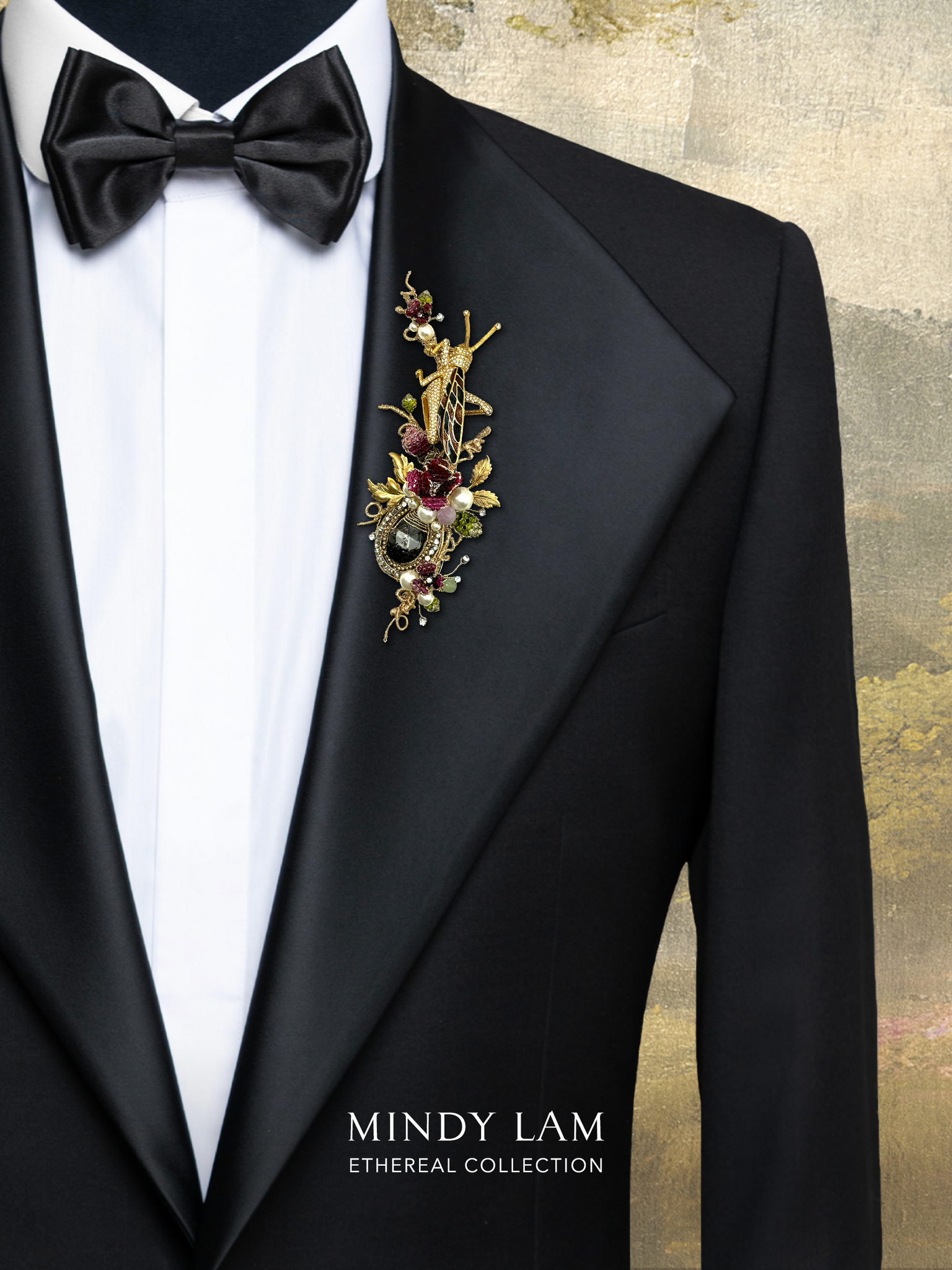 Ethereal Collection Lapel Pin - Grasshopper and Roses