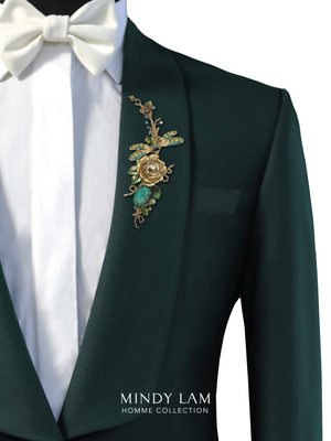 Men's Lapel Pin - Jeweled Rose and Dragonfly