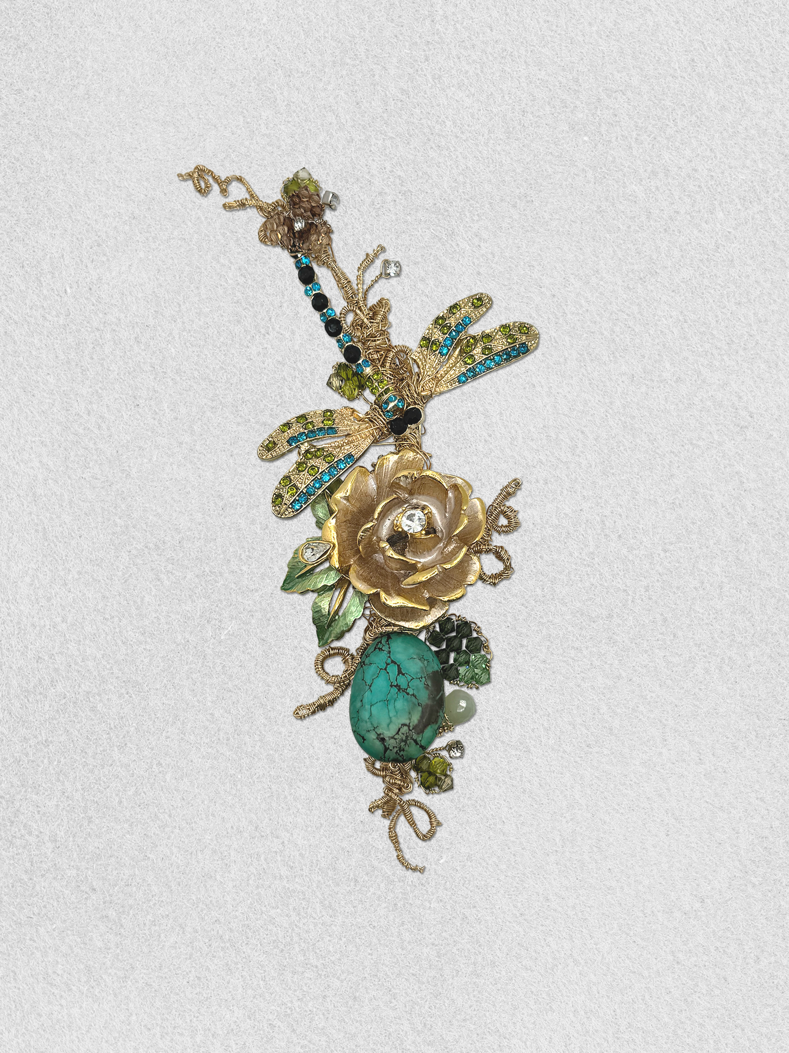 Men's Lapel Pin - Jeweled Rose and Dragonfly