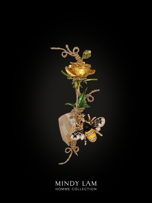 Men's Lapel Pin - Gold Rose and Bumble (Mini)