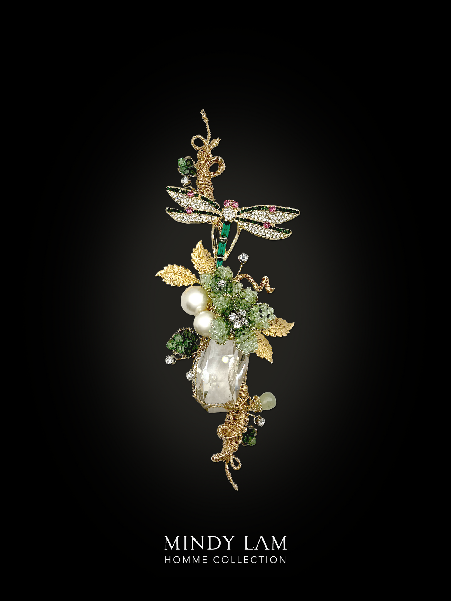Men's Lapel Pin - Dragonfly and Jade Garden