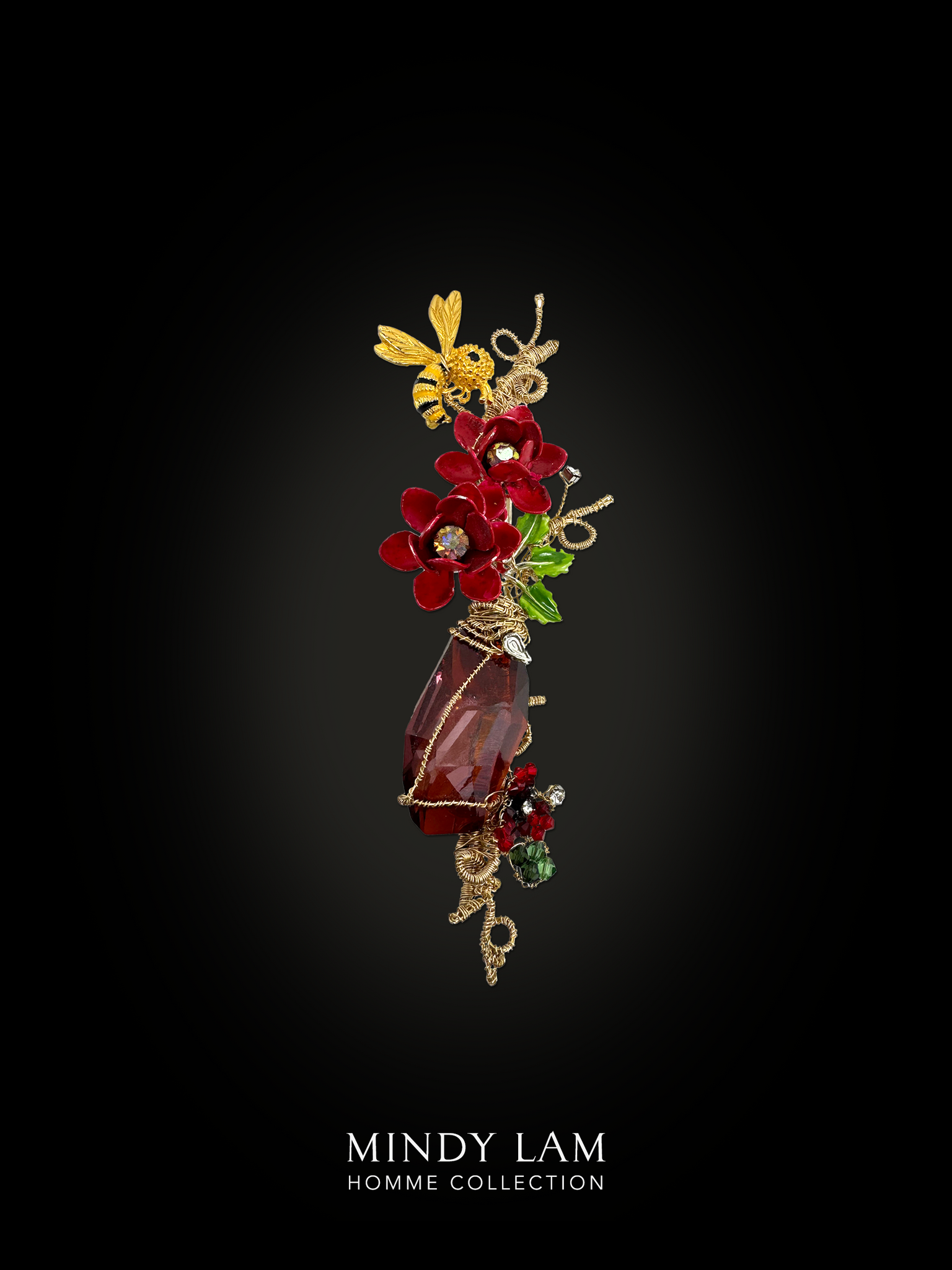 Men's Lapel Pin - Red Peonies and Bumble