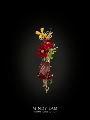 Men's Lapel Pin - Red Peonies and Bumble