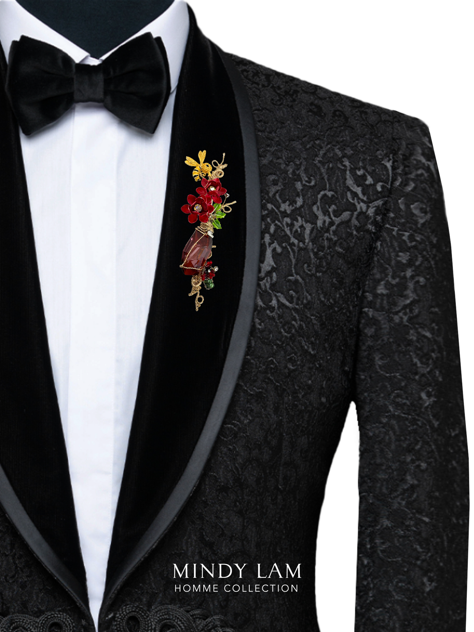 Men's Lapel Pin - Red Peonies and Bumble