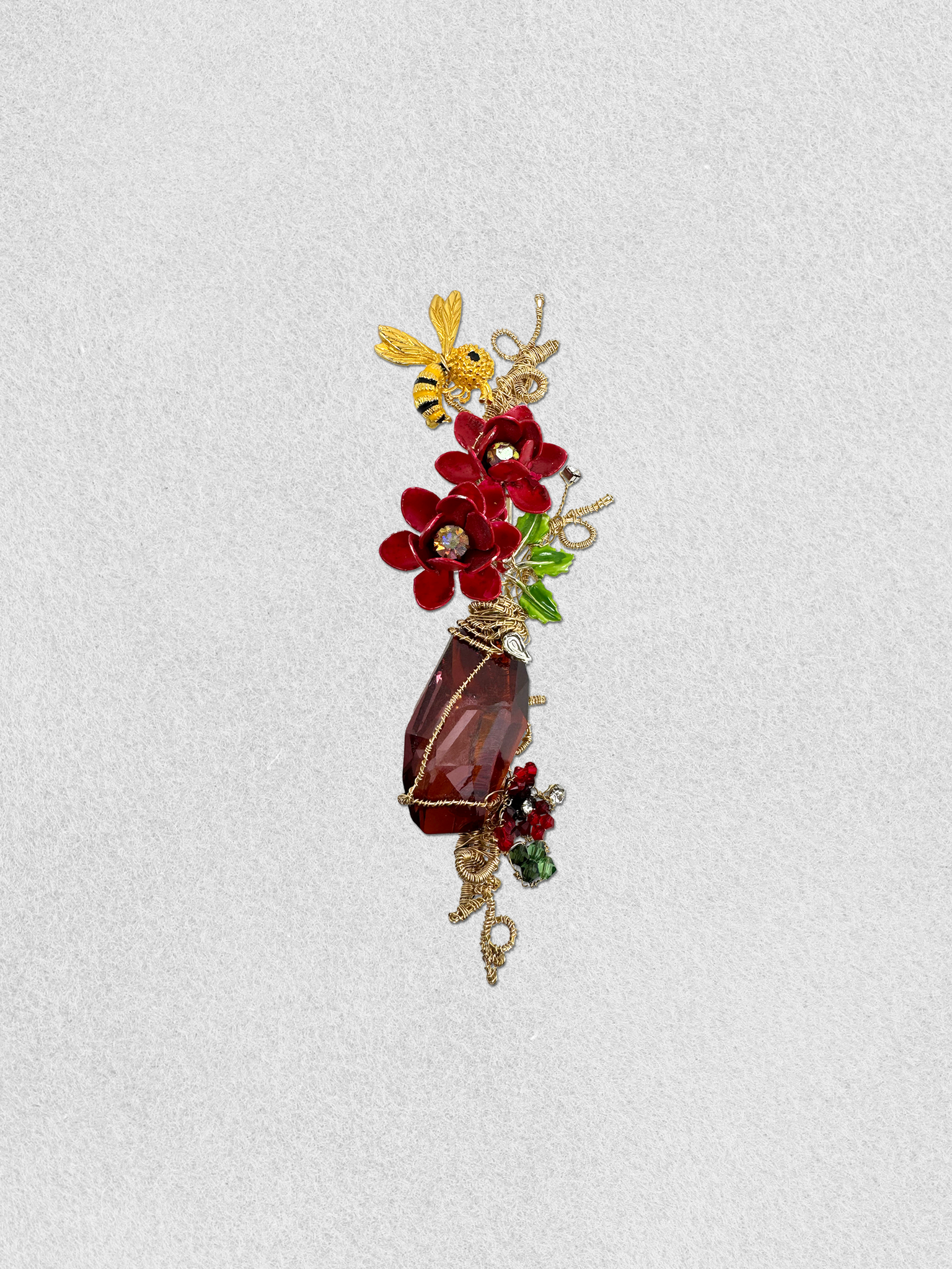 Men's Lapel Pin - Red Peonies and Bumble