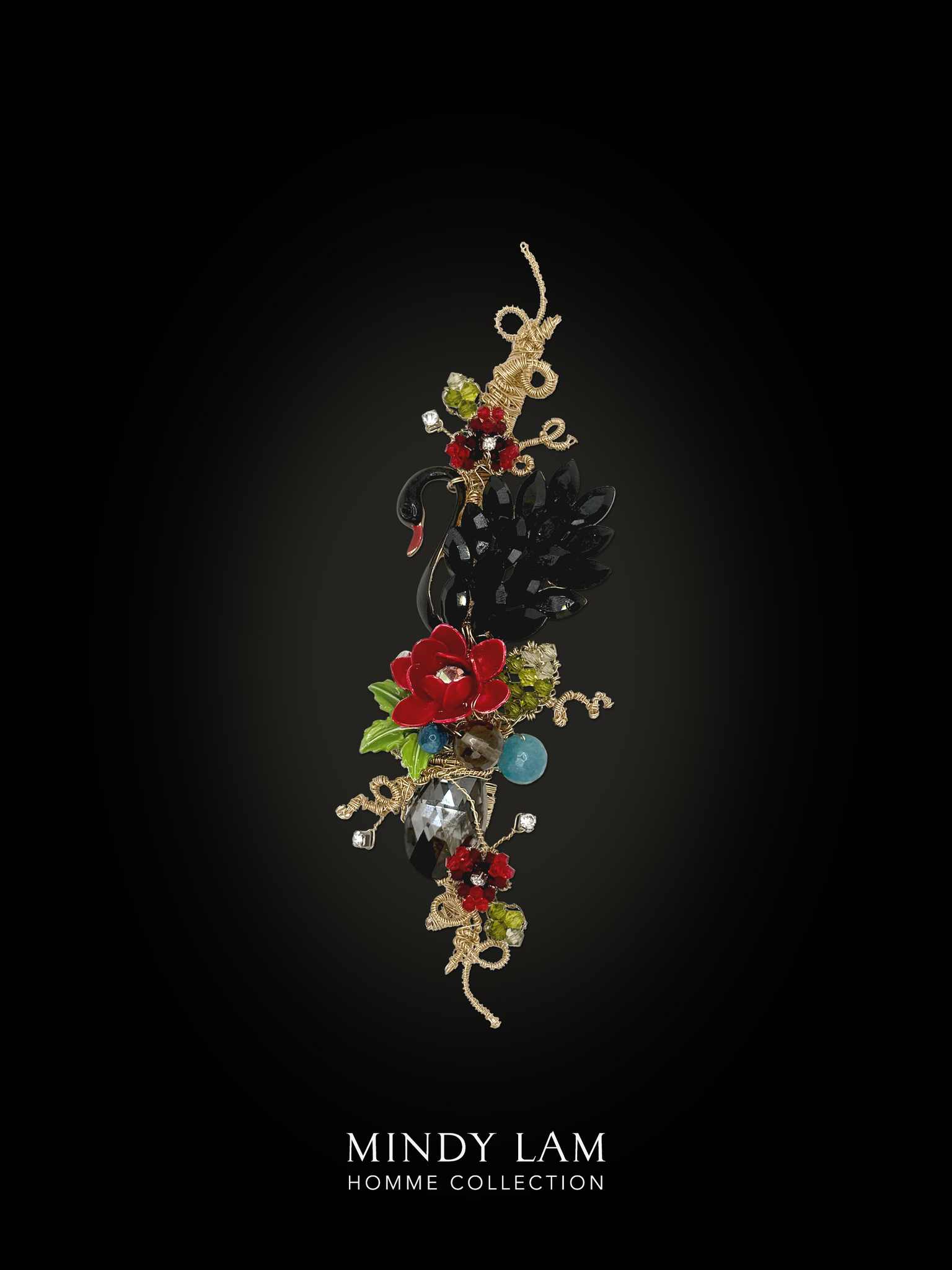 Men's Lapel Pin - Red Peony and Swan