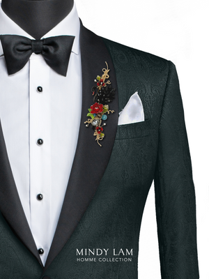 Men's Lapel Pin - Red Peony and Swan