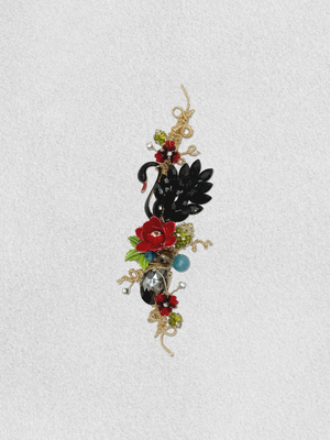 Men's Lapel Pin - Red Peony and Swan