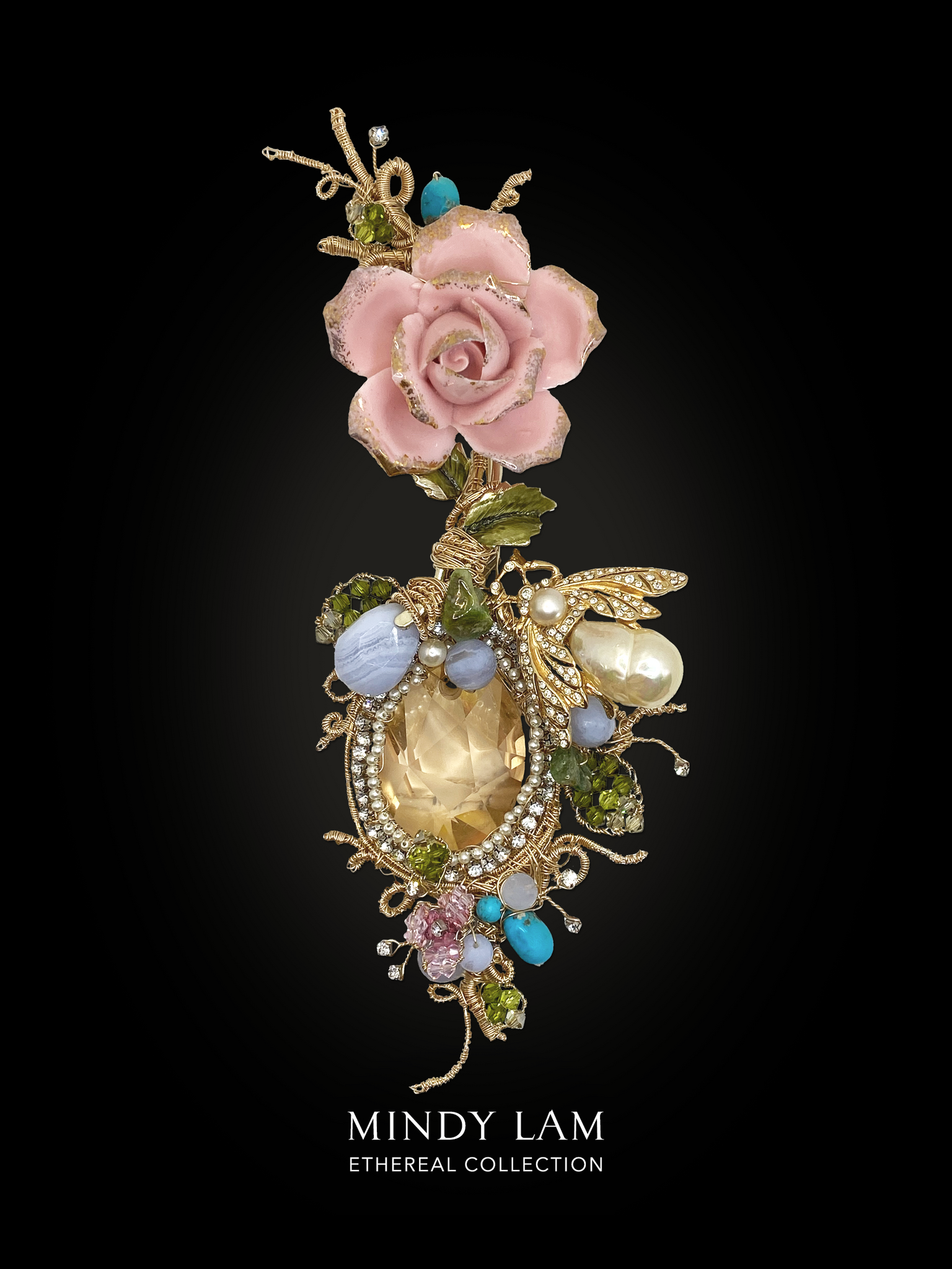 Ethereal Collection Lapel Pin - Regal Moth of Pearls and Roses