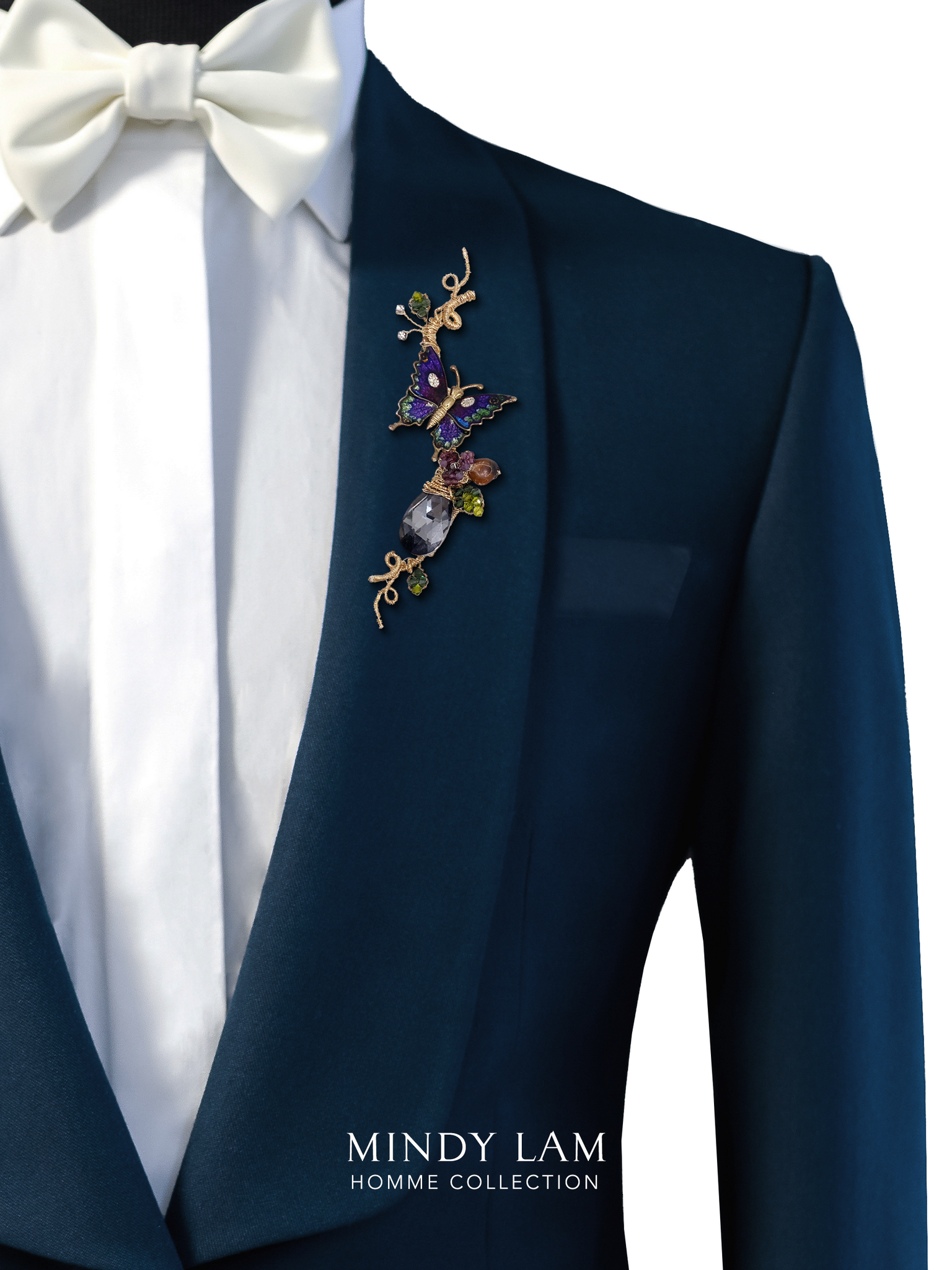 Men's Lapel Pin - Butterfly and Blossoms