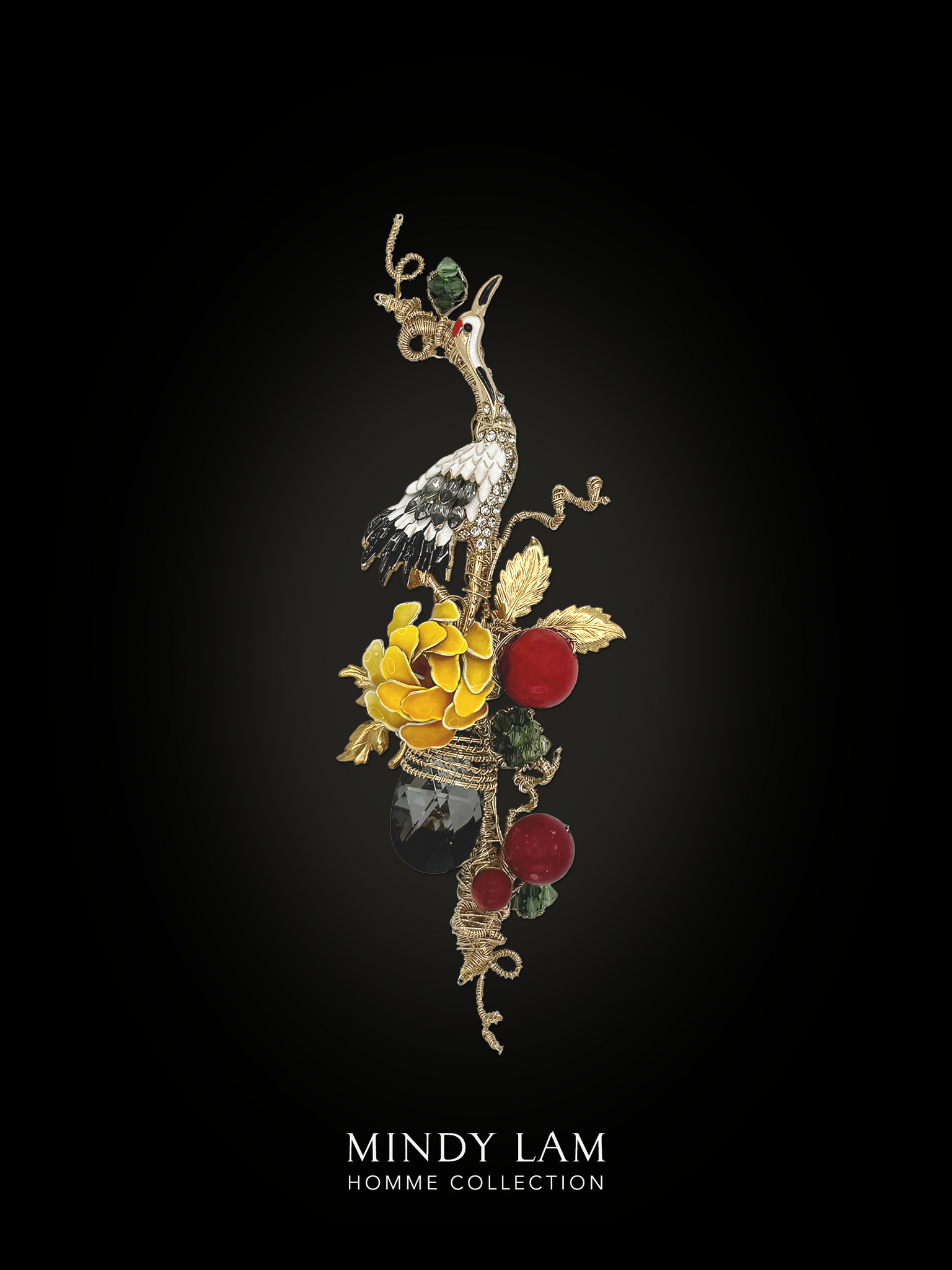 Men's Lapel Pin - Peony Garden and Crane