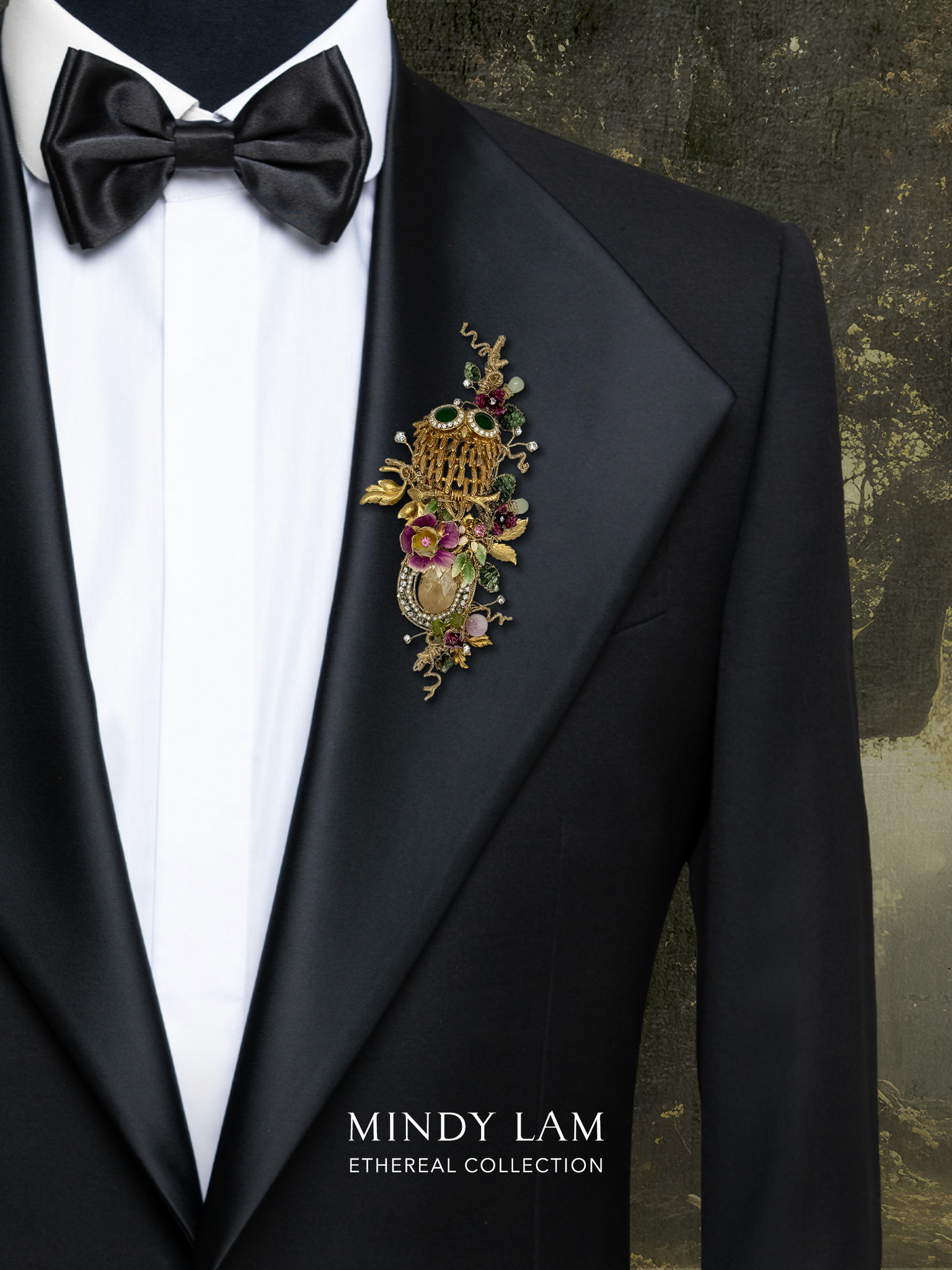 Ethereal Collection Lapel Pin - The Owl and the Fuchsia Blooms