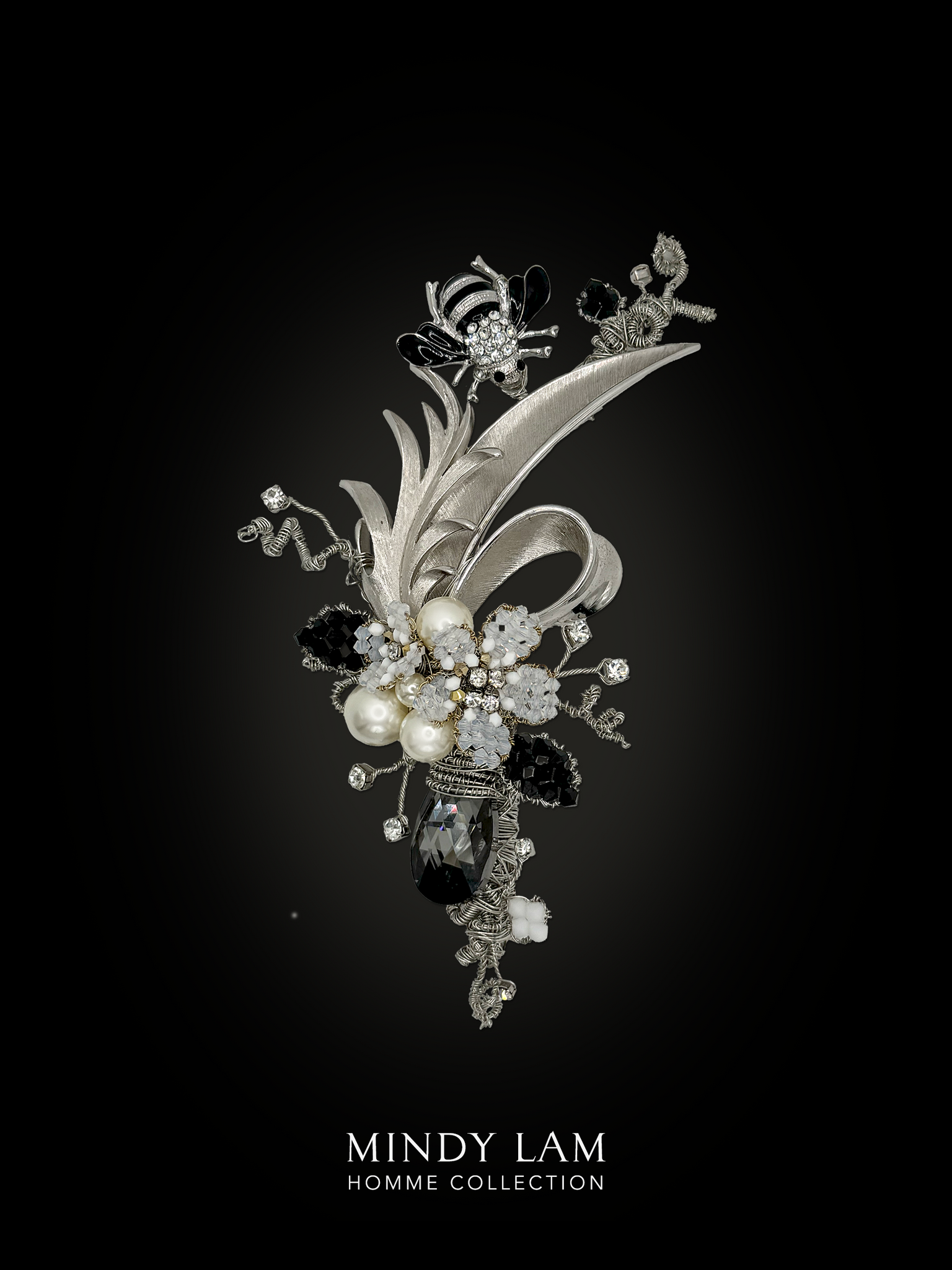 Men's Lapel Pin - Silver Foliage and Bumble