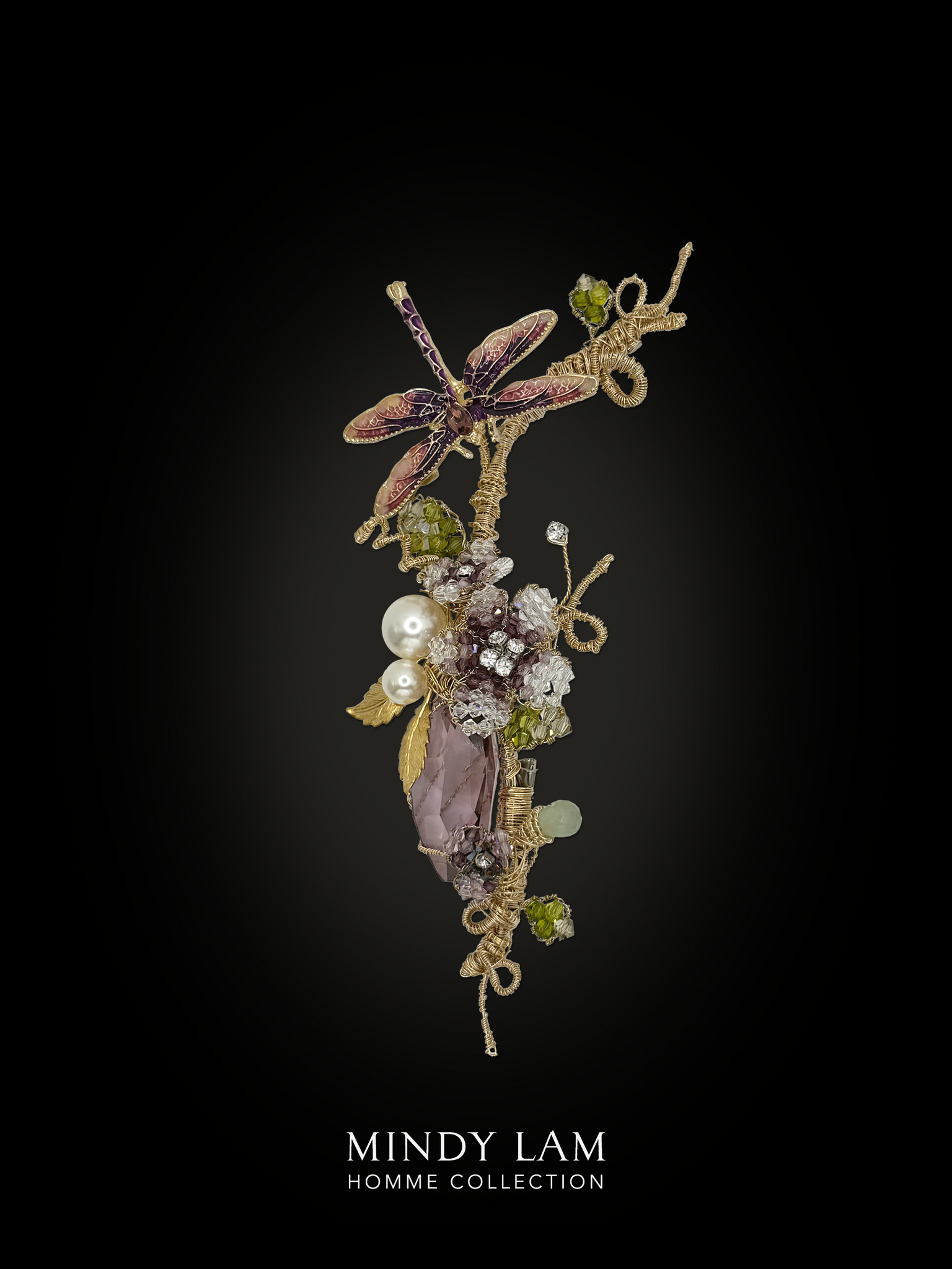 Men's Lapel Pin - Dragonfly and the Lilac Garden
