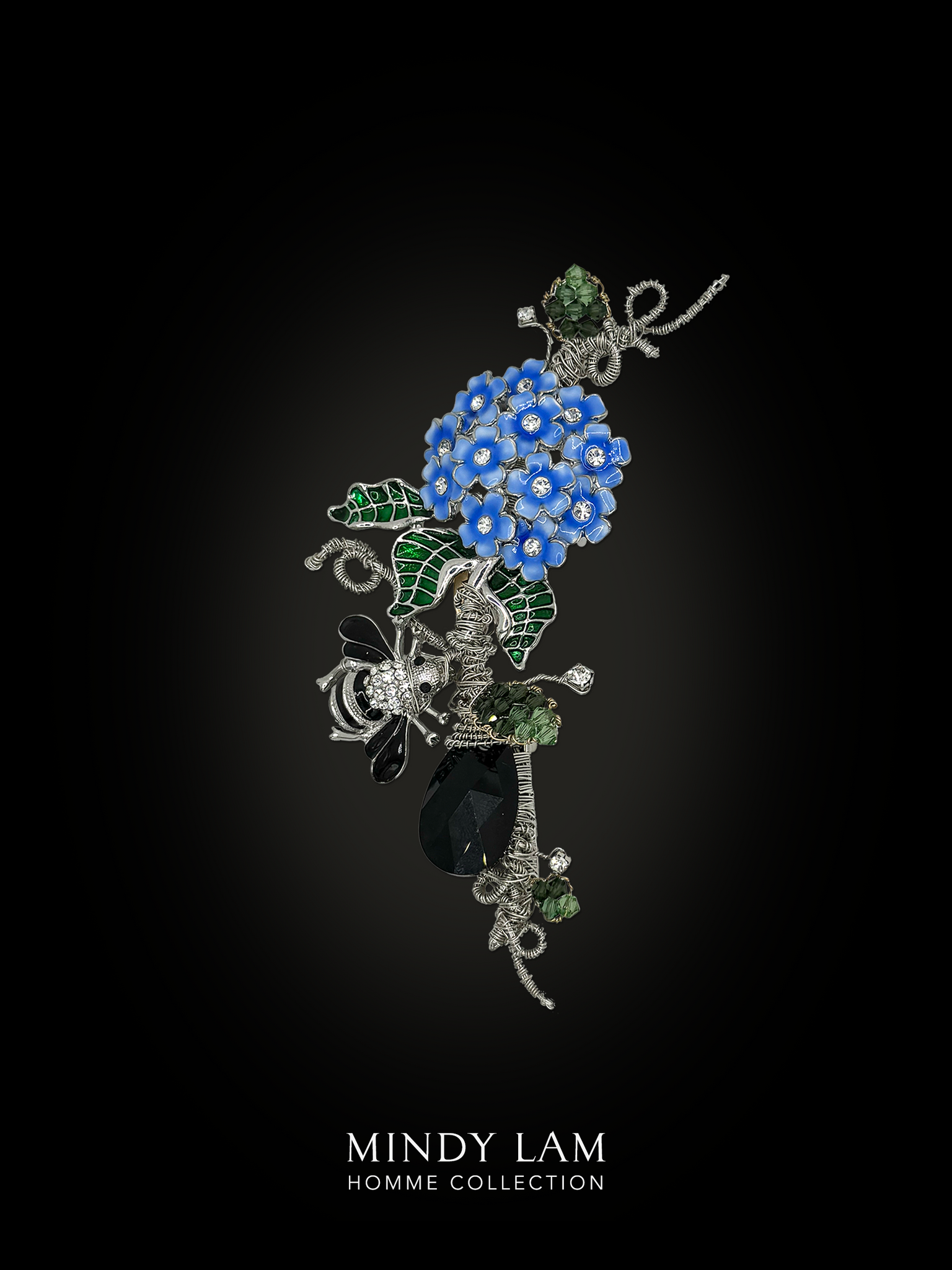 Men's Lapel Pin - Blue Hydrangeas and Bumble