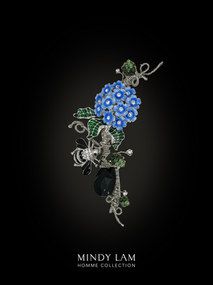 Men's Lapel Pin - Blue Hydrangeas and Bumble