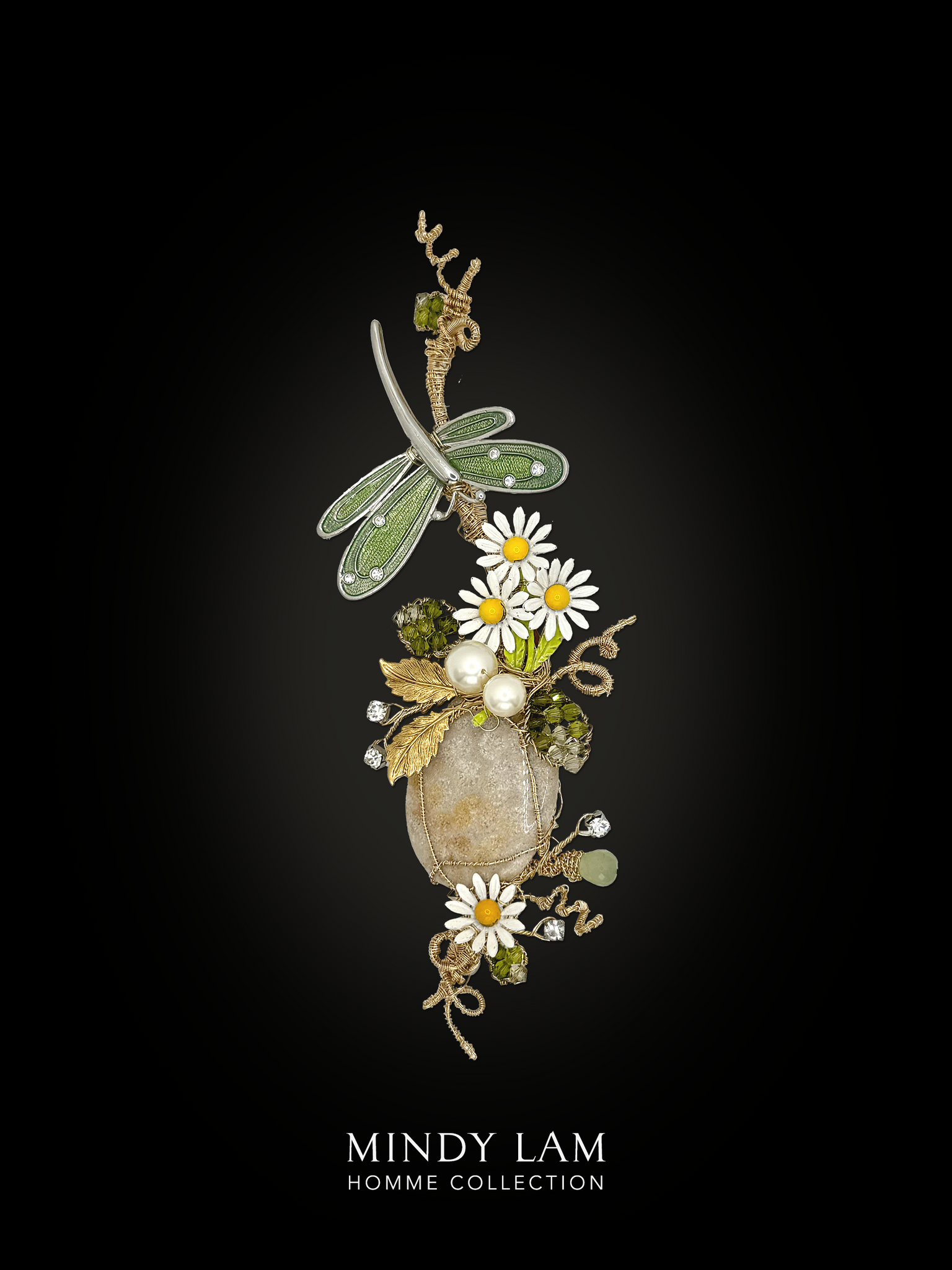 Men's Lapel Pin - Dragonfly and Daisies