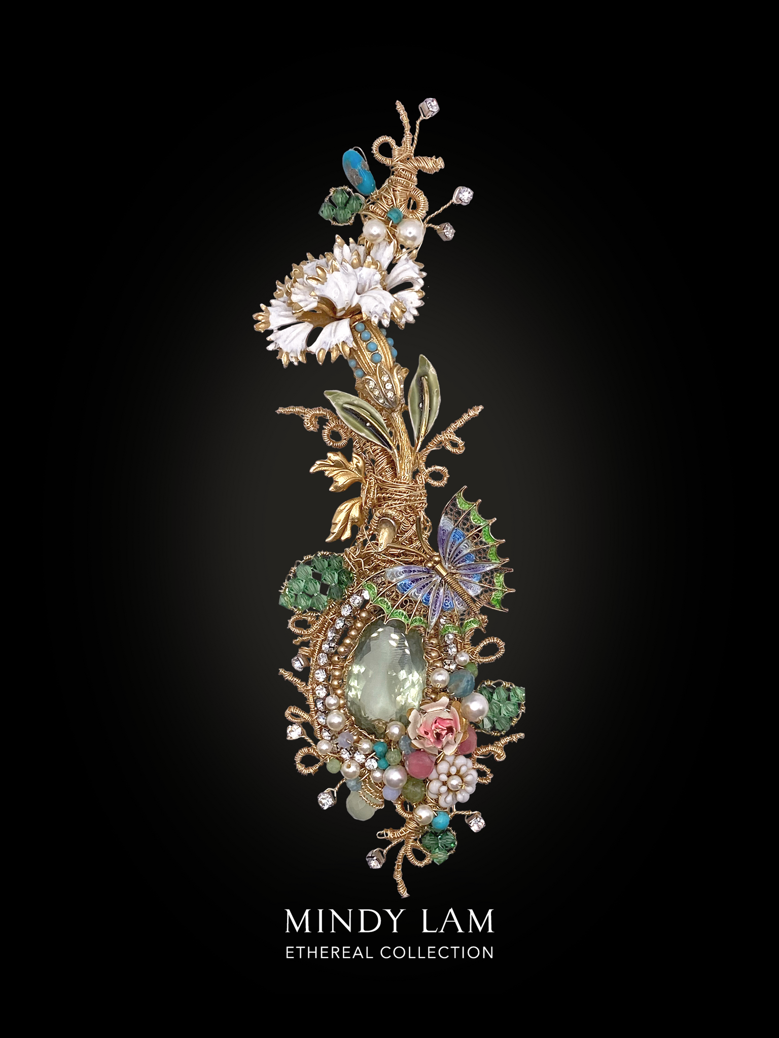 Ethereal Collection Lapel Pin - Gilded Petals and Fluttering Elegance