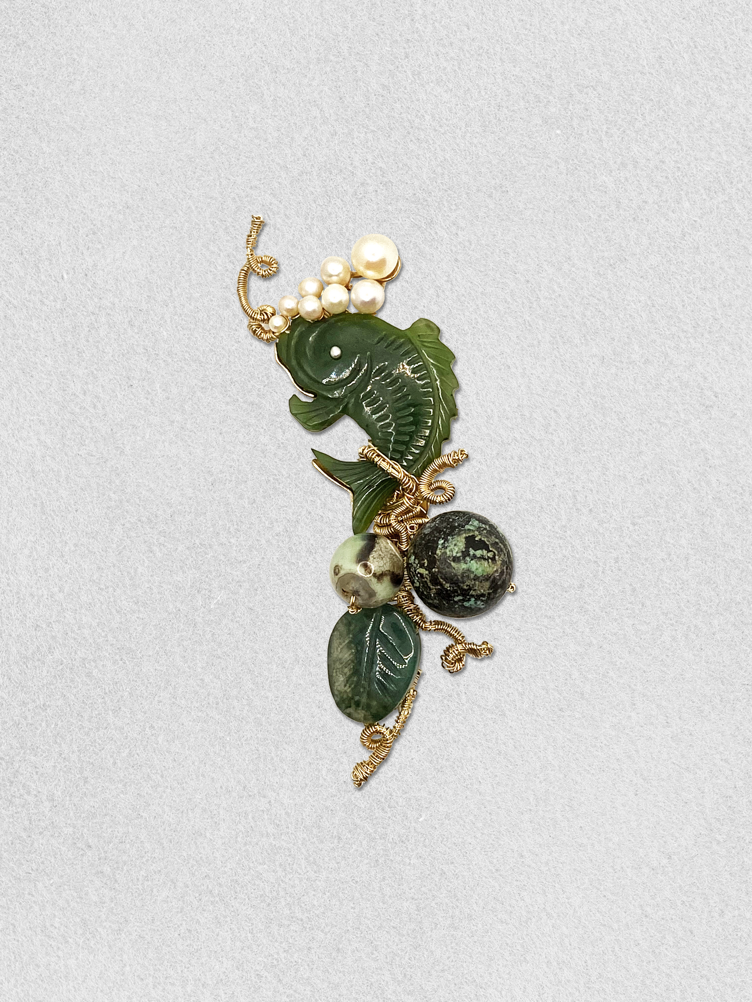 Men's Lapel Pin - Leaping Koi Glistening Pearls (Mini)