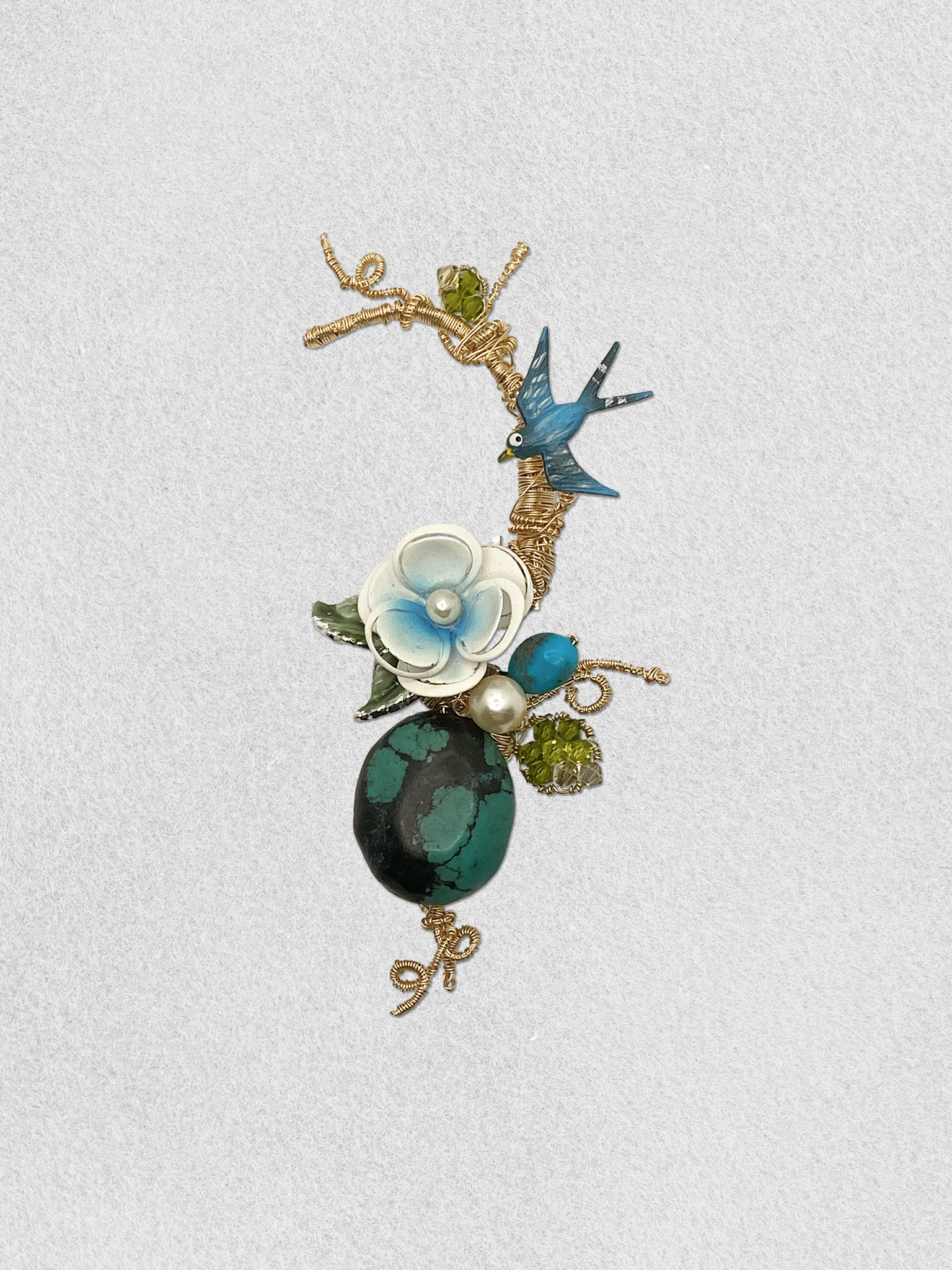 Men's Lapel Pin - Blue Bird and Viola (Mini)