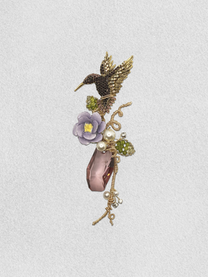 Men's Lapel Pin - Hummingbird and Lilac Blooms