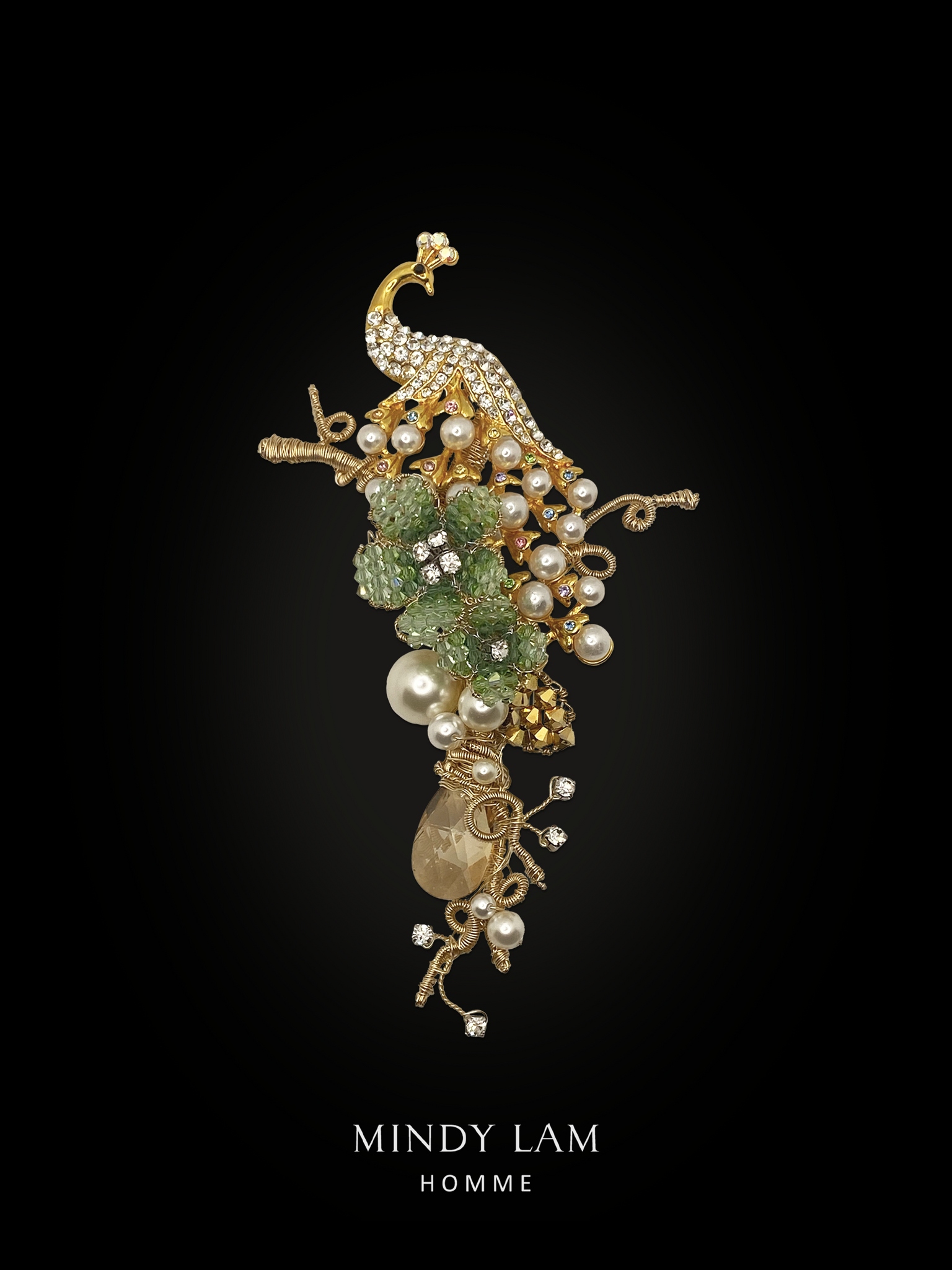 Men's Lapel Pin - Peacock of Pearls