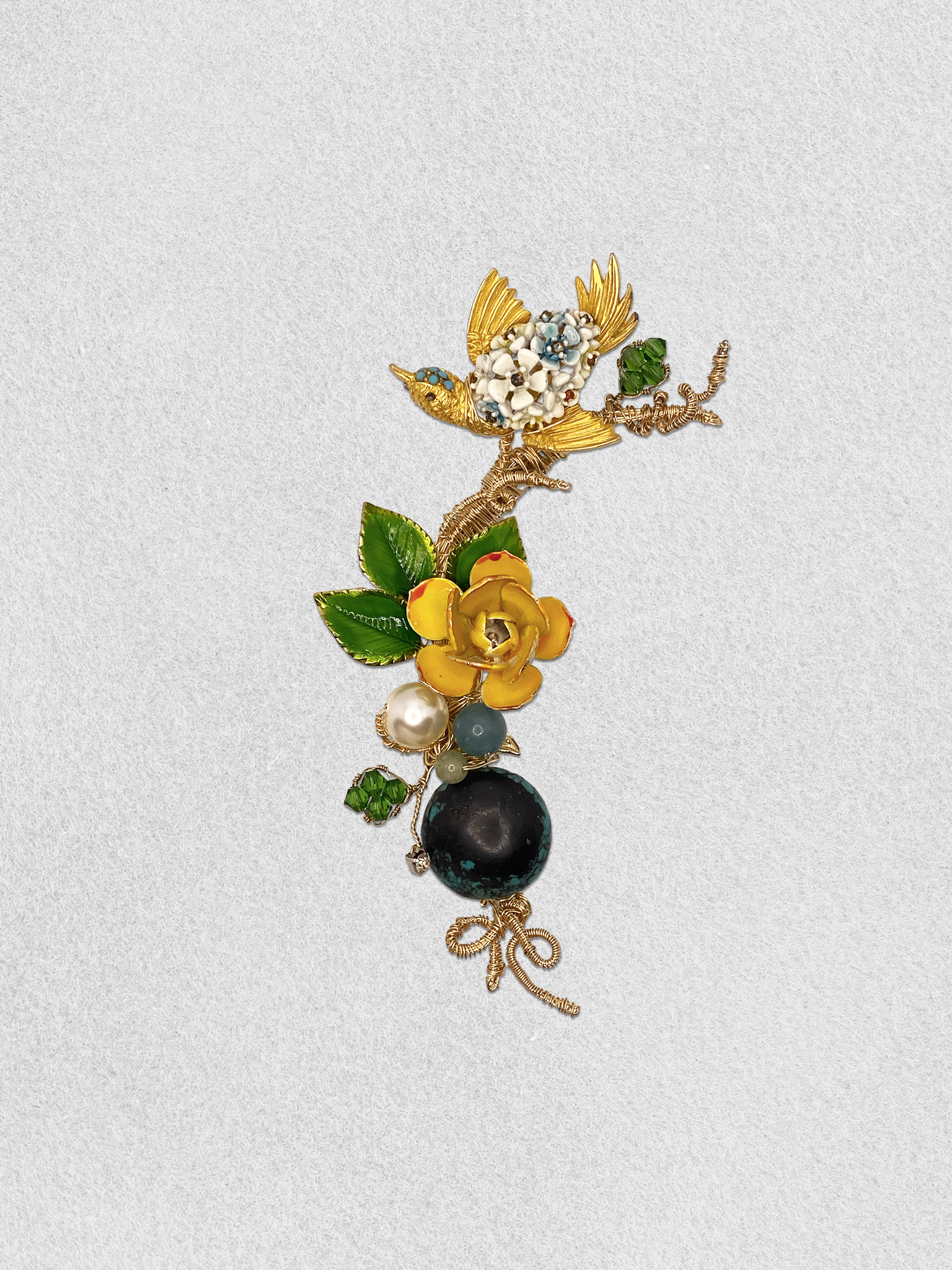 Men's Lapel Pin - Camellia and Swallow (Mini)