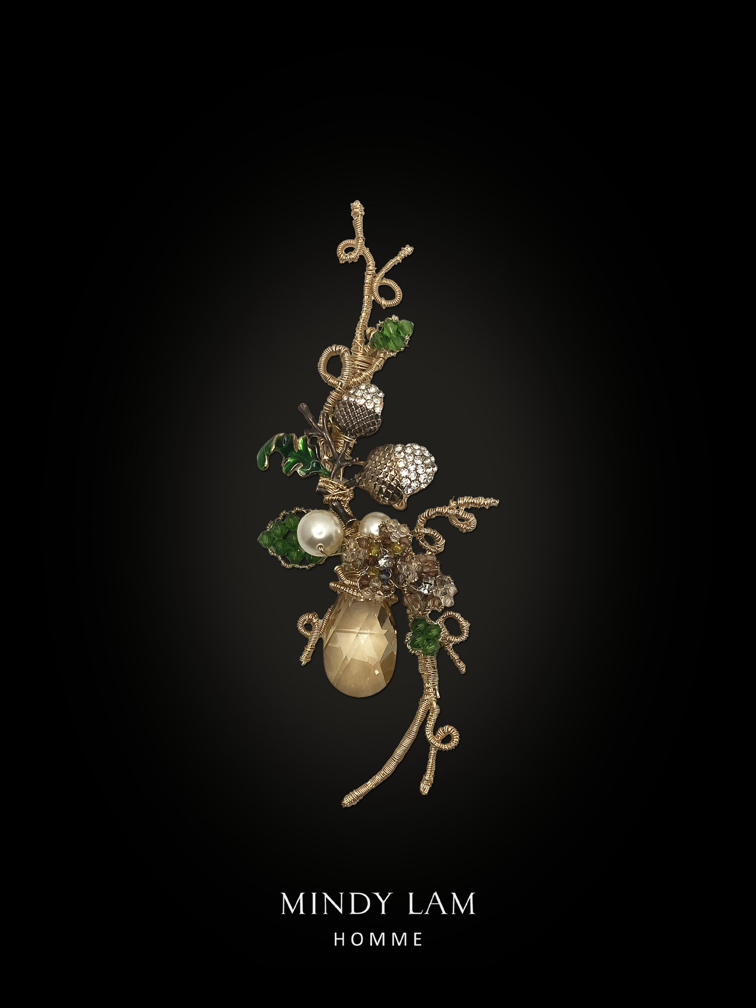 Men's Lapel Pin - Two Nuts in a Tree (Jeweled Acorns)