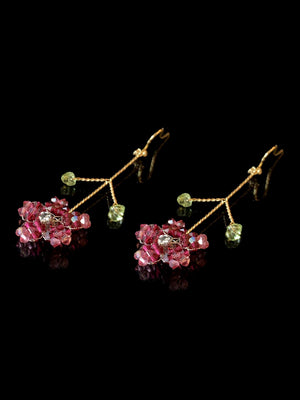 Cherry Blossom Pink/Fuchsia Floral Twist w/ Peridot Earring