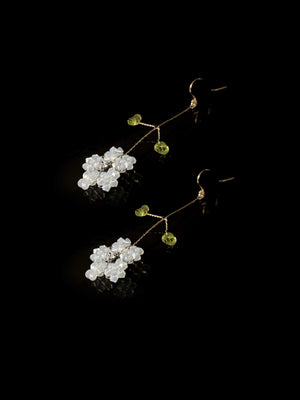 White Opal  Floral Twist w/ Peridot Earring