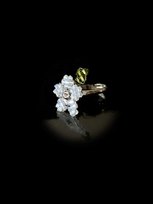 White Opal Single Flower Ring